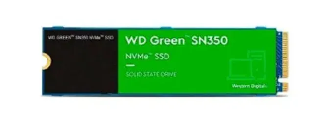 SSD WD Green 1TB SN350, M.2 2280, PCIe, NVMe, Leitura: 2400MB/s e Gravação:1850MB/s, Verde - WDS100T2G0C