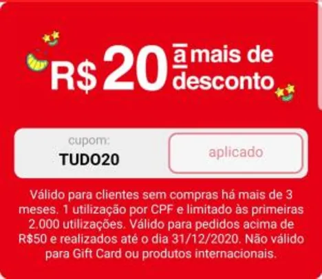 R$20 OFF em pedidos acima de R$50 | Americanas