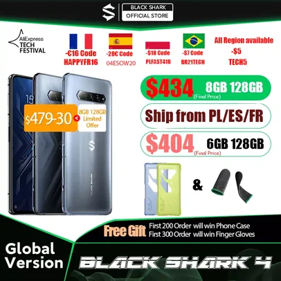 Smartphone Black Shark 4 Snapdragon 870 Tela 144hz Amoled Bateria 4500Mah | R$2373