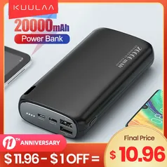 [Primeira compra] Bateria Externa Kuulaa carga rápida 20.000mAh - R$62