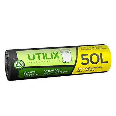 Saco para lixo Utilix, 50 litros, preto, rolo com 30 sacos