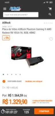 Placa de Vídeo ASRock Phantom Gaming X AMD Radeon RX VEGA 56, 8GB, HBM2 - R$1330