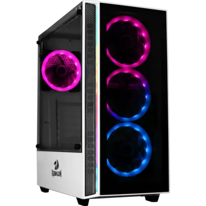 Gabinete Gamer Redragon Grapple, Mid Tower, Vidro Temperado, White, GC-607-WH, Sem Fonte, Sem Fan