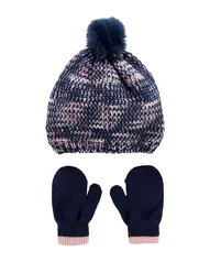 Kit Gorro e Par de Luvas Infantil Carter&apos;s Tricõ Azul Marinho Tam 2 a 4