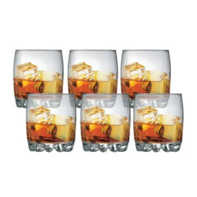 Jogo de Copos para Whisky em Vidro 300ml Ruvolo Happy Hour 680581 6 Peças | R$30