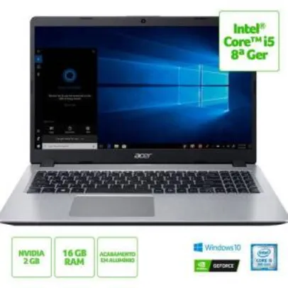 [Cartão Submarino] Notebook Acer A515-52G-57NL 8ª Intel Core I5 16GB (Geforce MX130 com 2GB) 1TB LED 15,6" W10 Prata | R$2802
