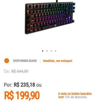 Teclado Mecânico Gamer T-Dagger Bora, RGB | R$200