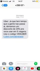 20% off em 5 viagens com a Uber