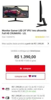 Monitor Gamer LED 29'' IPS 1ms ultrawide Full HD 29UM69G - LG | R$1251