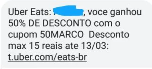 [R$Usuários Selecionados] 50% OFF em um pedido no Uber Eats