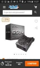 Fonte EVGA 650W | R$255