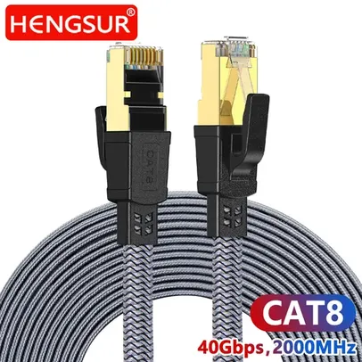 HENGSUR-CAT8 Cabo Ethernet, Nylon Trançado, Flat Network Lan, Patch Cord para Laptops, PS 4 Router, 40Gbps, RJ45