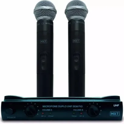 Microfone Mxt  Uhf-302 Sem Fio Profissional Duplo Com Case
