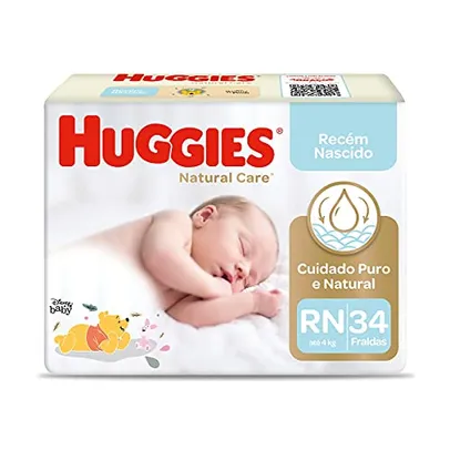 Huggies NATURAL CARE RN - Fralda recém-nascido, 34 unidades