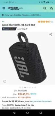 Caixa Bluetooth JBL GO3 BLK | R$ 243