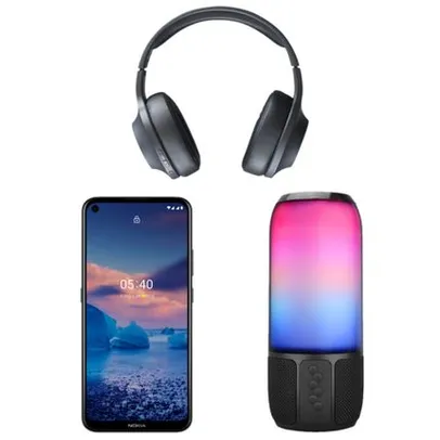 (AME) Combo Nokia - Smartphone Nokia 5,4 128GB, 4GB RAM Azul, Headphone Essential Wireless e Caixa D