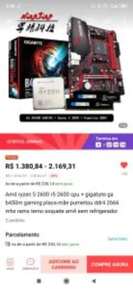 B450 Gigabyte + Ryzen 5 2600 + Ram DDR4 8x2 | R$1.380