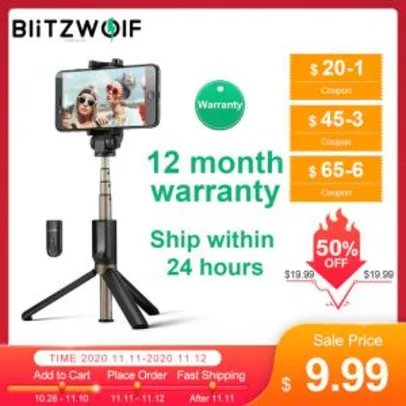Selfie Stick BlitzWolf® BW-BS3 Bluetooth | R$69