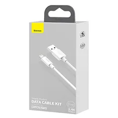Kit com 2 cabos lightning Baseus, compatível com iPhone, branco