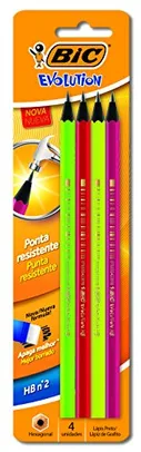 [Prime] Lápis Preto HB Sextavado, BIC, Evolution Neon, 4 Unidades | R$3,29