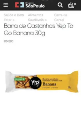 Barra de Castanhas Yep To Go Banana 30g - R$0,49