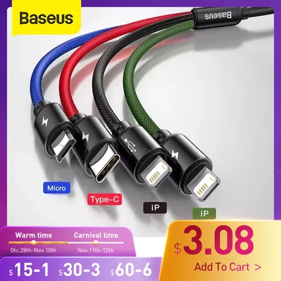 Cabo Baseus 3 em 1 USB Cable Type C Cable