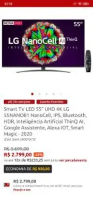 TV LED 55" UHD 4K LG 55NANO81 NanoCell | R$2799
