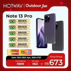 (moedas | doBrasil) Smartphone HOTWAV Note 13 Pro, 6,6" 256GB/16gb 