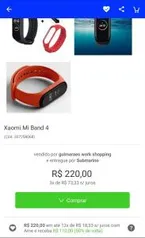 Mi Band 4 + Película + Pulseira (50% Cashback - Com AME R$100) - R$200