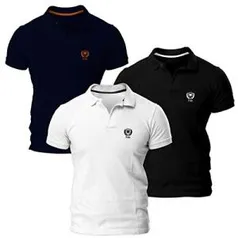 Kit com Três Camisas Polo Piquet Regular Fit Brasão - POLO Match