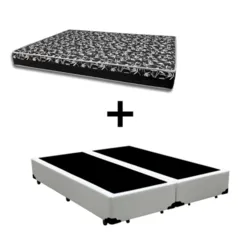 Cama Box Queen 158 Tecido Sintético Branco Com Colchão Belize Bello Box - D33 Preto 57x158x198