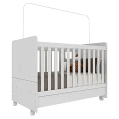 Berço Americano / mini Cama 3 em 1 com colchão incluso e rodízios Bambino Multimóveis Branco