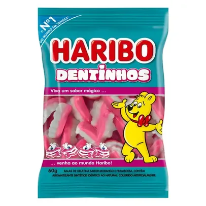 Bala Haribo Dentinhos morango e framboesa sem glúten 60g 