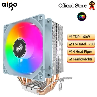 Saindo por R$ 41: Dissipador de CPU Aigo, RGB silencioso, Intel 1700, 1150, 1155, 1156, 1366, AM2, AM3, AM4, AMD | Pelando