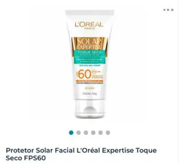 Protetor Solar Facial L'Oréal Expertise Toque Seco FPS60 50g - R$31