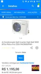 Ar Condicionado Split Inverter High Wall 9000 BTUs Philco Frio 220V PAC9000IFM9 R$ 1195