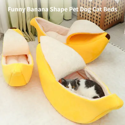 Banana gato cama casa engraçado bonito aconchegante gato esteira camas quente durável portátil pet cesta canil cão almofada gato