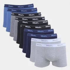 Kit Cueca Boxer Mash C/ 10 Peças - Azul+Cinza | R$112