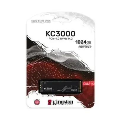 SSD 1TB Kingston KC3000, M.2 2280 PCIe, NVMe, Leitura: 7000MB/s e Gravação: 6000MB/s - SKC3000S/1024G