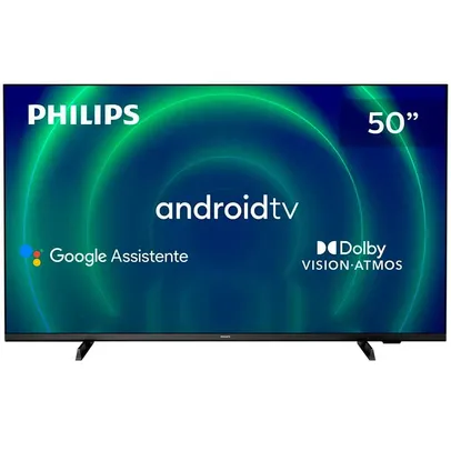 Smart TV 50" UHD 4K Philips 50PUG7406, Android TV, HDR10+, Dolby Vision, Dolby Atmos, Design Borderless e Bluetooth