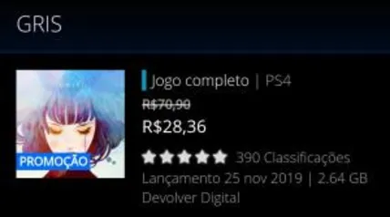 GRIS - PS4 R$28