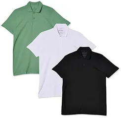 Kit 3 camisas Polos, basicamente, Masculino, Branco/Preto/Verde Oliva, P