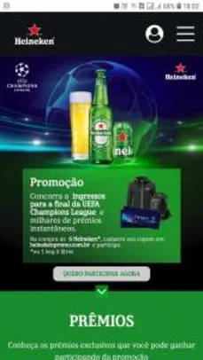 Promoção Heineken: Concorra a  ingressos para a final da UEFA Champions League  e  milhares de prêmios instantâneos.