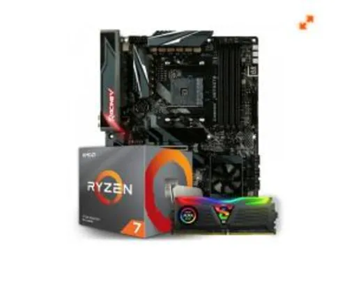 Kit Upgrade Placa Mãe Biostar Racing X570GT8, AMD AM4 + Processador AMD Ryzen 7 3700x 3.6GHz + Memória DDR4 8GB 3000MHz