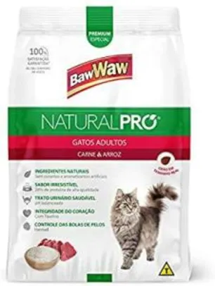 Ração Baw Waw Natural Pro para gatos adultos sabor Carne e Arroz - 2,5kg | R$ 11