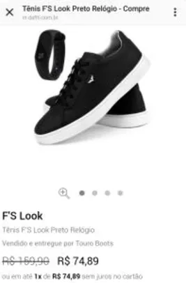 Tênis F'S Look Preto Relógio R$ 75