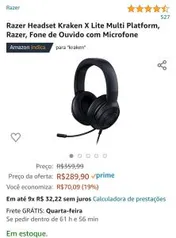 Razer Headset Kraken X Lite Multi Platform Razer com Microfone | R$290