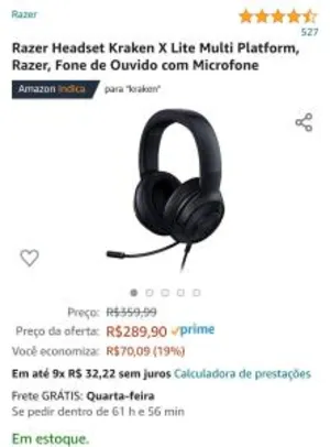 Razer Headset Kraken X Lite Multi Platform Razer com Microfone | R$290