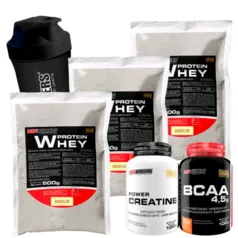  KIT 3x Whey Protein 500g + POWER Creatina 100g + BCAA 100g + Coqueteleira - Bodybui