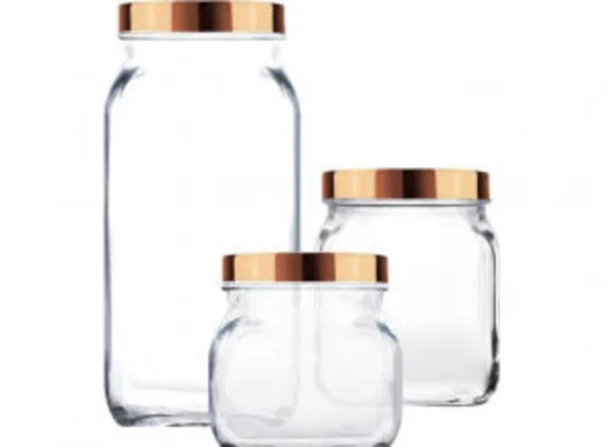 Jogo de Potes de Vidro Ruvolo Glass Company 3 Peças | R$30 (10% off na 2ª unidade: R$54)